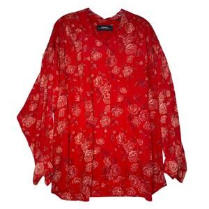 Linda Allard for Ellen Tracy Womens Button Down Shirt Sz M Red Oversized Floral